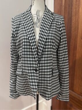 Black & White Gingham Single-Button Women's Blazer